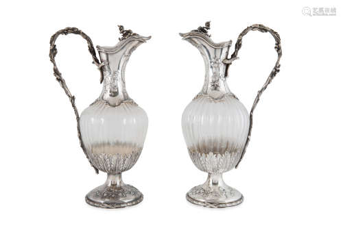 A PAIR OF ITALIAN SILVER AND GLASS PITCHERS, ASCANIO, EARLY ...