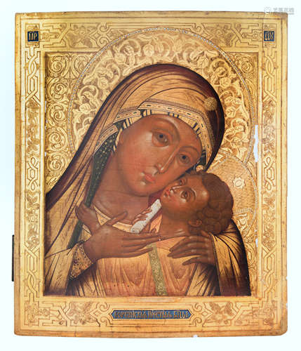 A RUSSIAN ICON OF THE VIRGIN OF TENDERNESS [ELEUSA] OF KORSU...