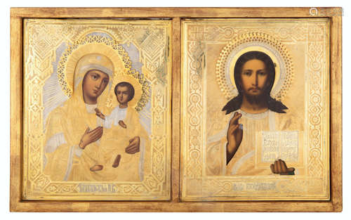 A PAIR OF RUSSIAN ICONS OF CHRIST PANTOCRATOR AND THE THEOTO...