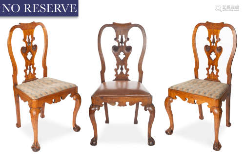 SET OF THREE PROVINCIAL GEORGE II FRUITWOOD SIDE CHAIRS, 18T...