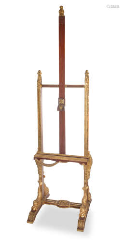 A CARVED WOOD AND GILT ARTIST EASEL, LIKELY ITALIAN, EARLY 2...