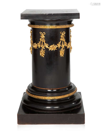 A FRENCH BLACK LACQUER AND BRONZE DETAILED EMPIRE PEDESTAL, ...