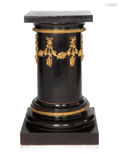 A FRENCH BLACK LACQUER AND BRONZE DETAILED EMPIRE PEDESTAL, ...