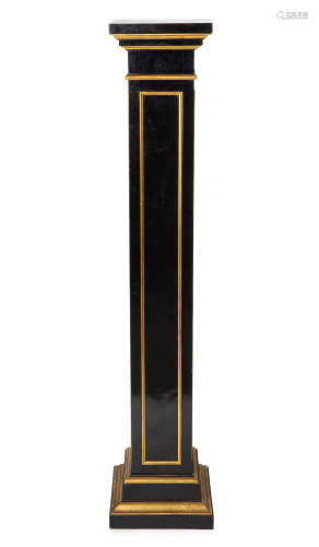 A FRENCH WOODEN EBONIZED BLACK AND GILT GOLD SQUARE PEDESTAL...