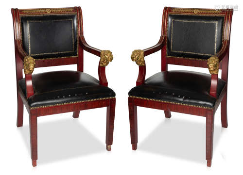 A PAIR OF NEOCLASSICAL STYLE GILT AND LEATHER CHAIRS, EARLY ...