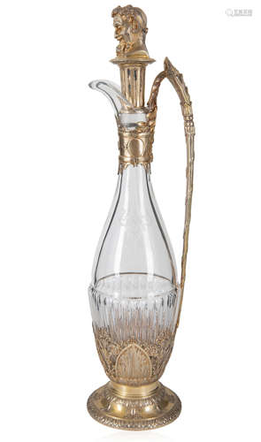 AN AUSTRIAN SILVER-MOUNTED CUT GLASS DECANTER, MAKER JOSEF C...