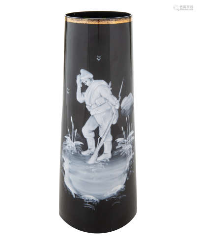 A RUSSIAN GLASS VASE WITH CRYING WWI SOLDIER, AFTER I.V. SPI...