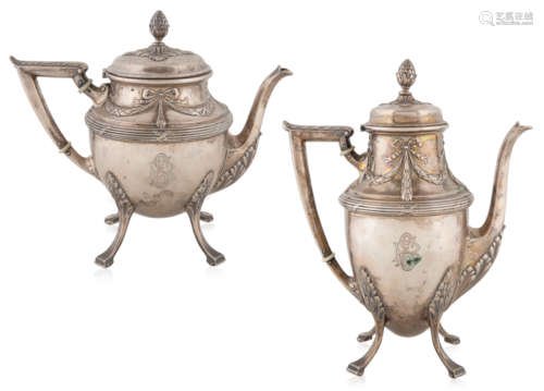 A MIKHAIL PERCHIN RUSSIAN SILVER COFFEE POT AND TEAPOT, MOSC...