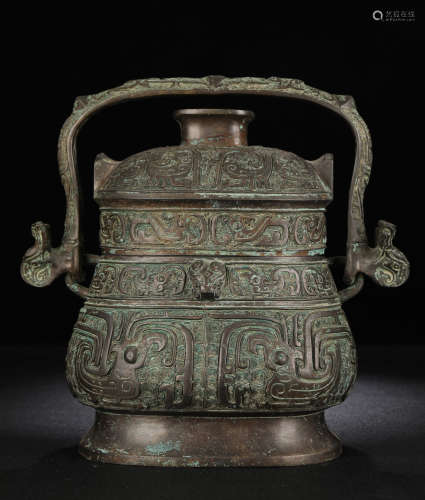 BRONZE CAST CONTAINER WITH HANDLE