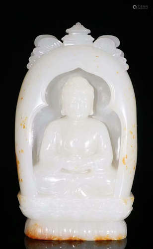 HETIAN JADE SEED CARVED BUDDHA STATUE