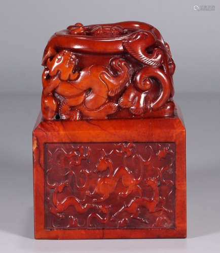 HETIAN JADE CARVED DRAGON SEAL