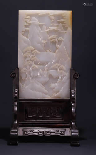 HETIAN JADE CARVED FIGURE STORY SCREEN