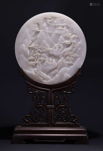 HETIAN JADE CARVED LANDSCAPE PATTERN SCREEN