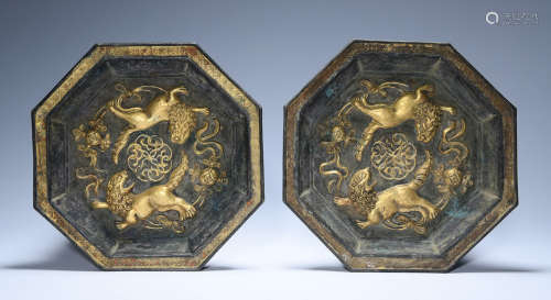 PAIR OF GILT SILVER CAST DISH