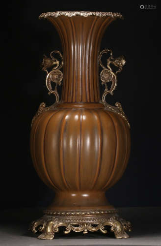 BROWN GLAZE VASE WITH DOUBLE EAR