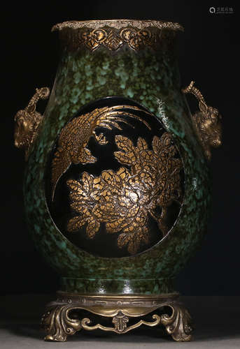 FAUX BRONZE GLAZE VASE WITH GOAT EAR