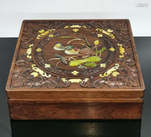 HUANGHUALI WOOD WITH GEM DECORATED BOX