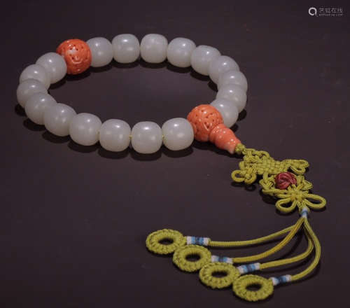 HETIAN JADE STRING BRACELET WITH 18 BEADS