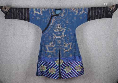 蓝地盘丝蟒袍