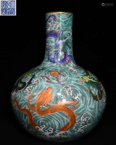 FAMILLE ROSE DRAGON PATTERN VASE