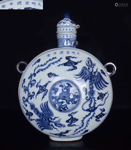 BLUE&WHITE GLAZE PHOENIX PATTERN VASE