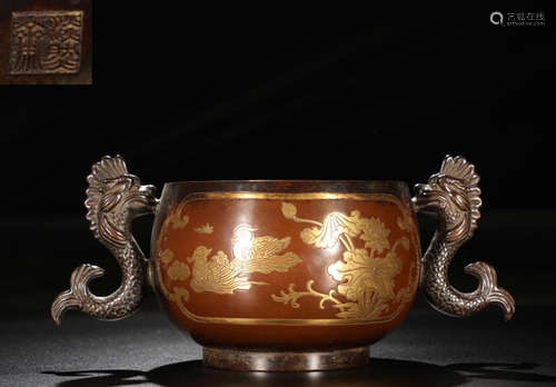 DANRANZHAI MARK GILT BRONZE CENSER