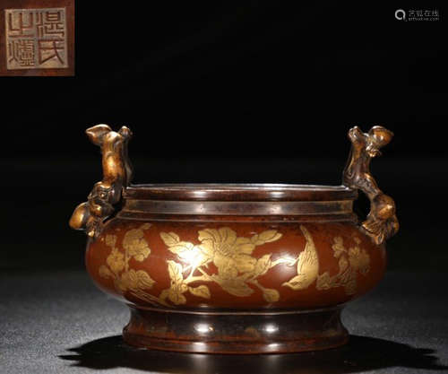 ZHENSHI MARK GILT BRONZE CAST CENSER