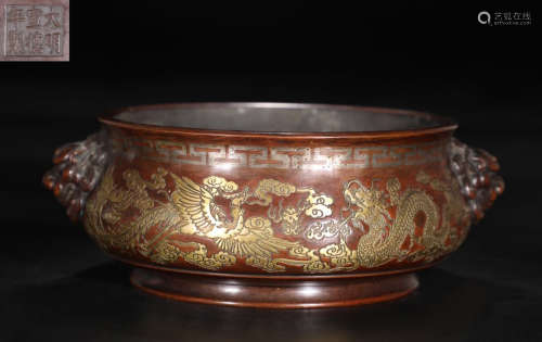 XUANDEMARK COPPER WITH SILVER&GOLD CENSER