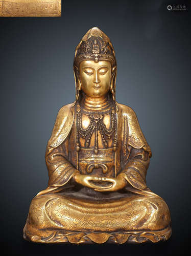 YONGLE MARK GILT BRONZE GUANYIN BUDDHA