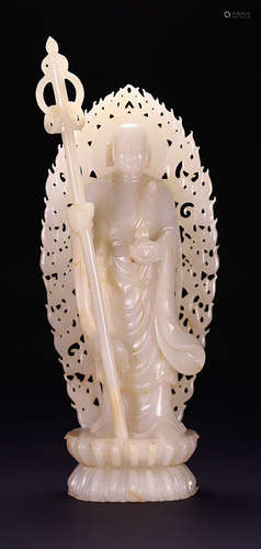 HETIAN JADE CARVED KSITIGARBHA BUDDHA