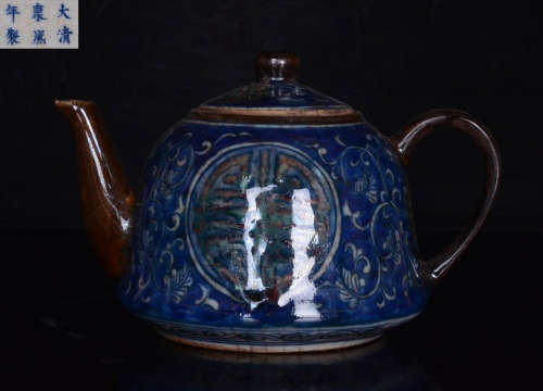 BLUE&WHITE GLAZE AUSPICIOUS PATTERN POT