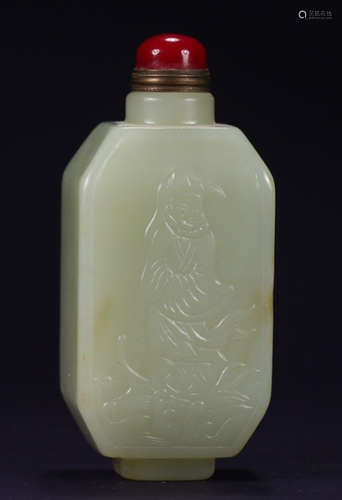 HETIAN JADE CARVED SNUFF BOTTLE