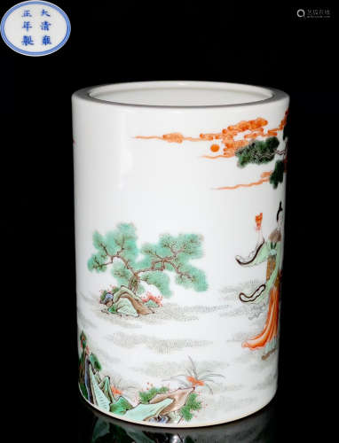 GUCAI GLAZE FIGURE STORY BRUSH POT