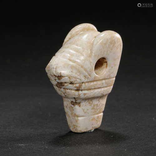 CHINESE RED MOUNTAIN CULTURE, WHITE JADE BEAST HEAD