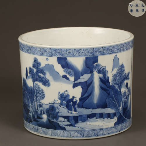 KANGXI BLUE AND WHITE PORCELAIN PEN HOLDER, QING DYNASTY, CH...