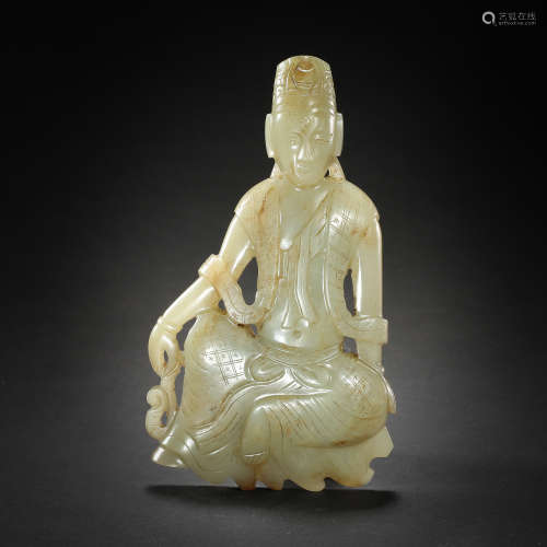 HETIAN JADE CARVED HUMAN FIGURE, MING DYNASTY, CHINA