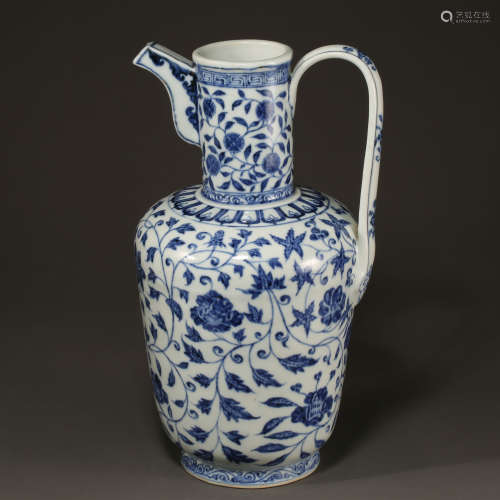 BLUE AND WHITE PORCELAIN POT WITH A HANDLE, MING DYNASTY, CH...