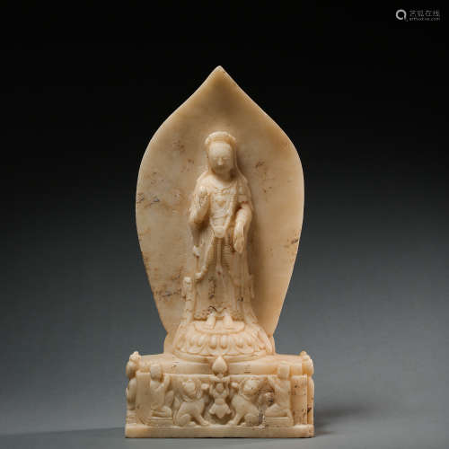 WHITE MARBLE GUANYIN STANDING STATUE, NORTHERN QI DYNASTY, C...