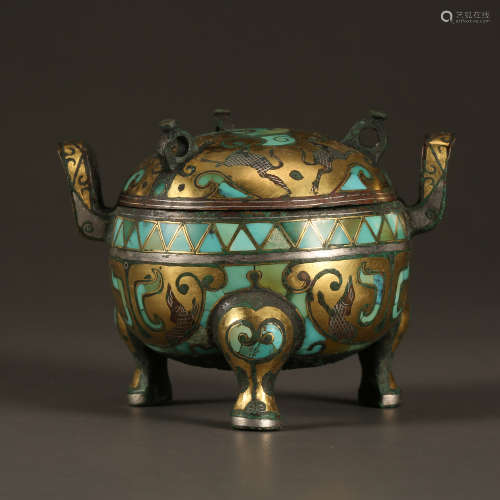 BRONZE DING INLAID WITH GOLD, WARRING STATES PERIOD, CHINA