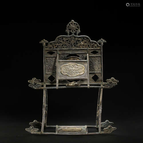 PARTIAL SILVER GILT MIRROR STAND, LIAO OR JIN S OF CHINA