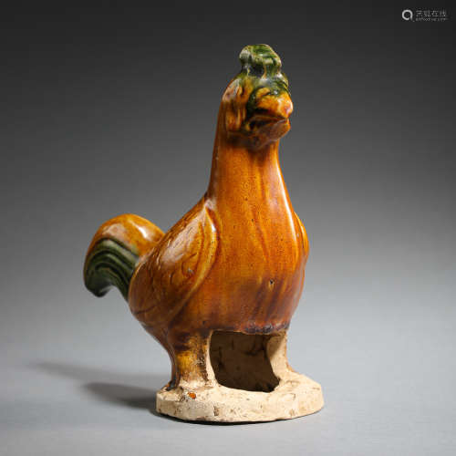 GONGXIAN WARE YELLOW-GLAZED ROOSTER TANG DYNASTY, CHINA