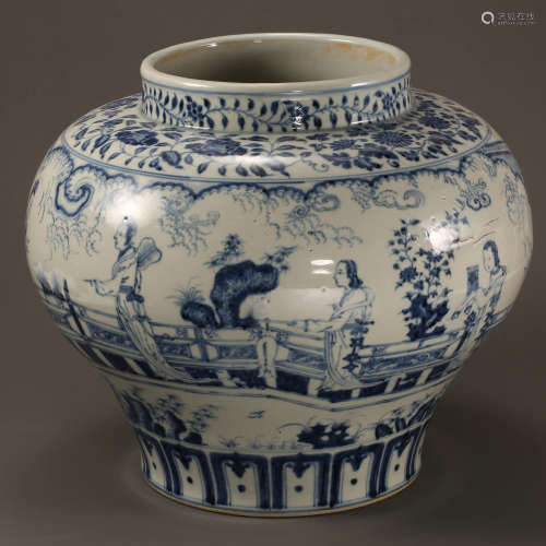 LARGE BLUE AND WHITE PORCELAIN JAR, YUAN DYNASTY, CHINA