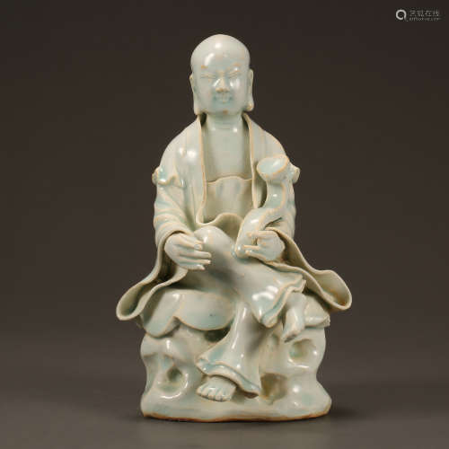 HUTIAN WARE ARHAT SITTING STATUE, SOUTHERN SONG DYNASTY, CHI...