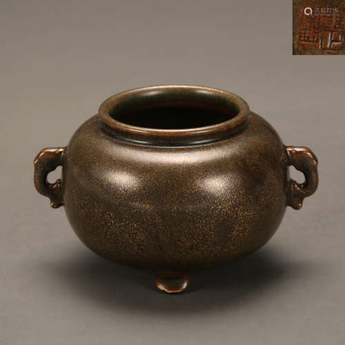 THREE-LEGGED STOVE WITH BROWN GLAZED, QING DYNASTY, CHINA