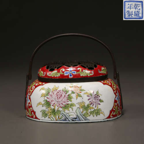 CHINESE QING DYNASTY PAINTED ENAMEL HAND HOLD WARM FURNACE