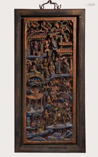 CHINESE WOOD CARVED LACQUER HANGING SCREEN