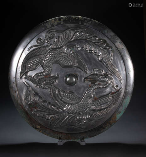 CHINESE TANG DYNASTY BRONZE PHOENIX PATTERN MIRROR