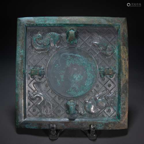 BRONZE SQUARE MIRROR, TANG DYNASTY, CHINA