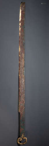 CHINESE HAN DYNASTY BRONZE SWORD INLAID WITH GOLD