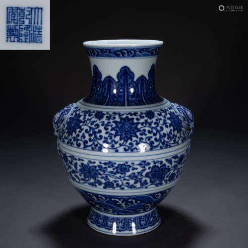 BLUE AND WHITE STATUE, QING DYNASTY, CHINA